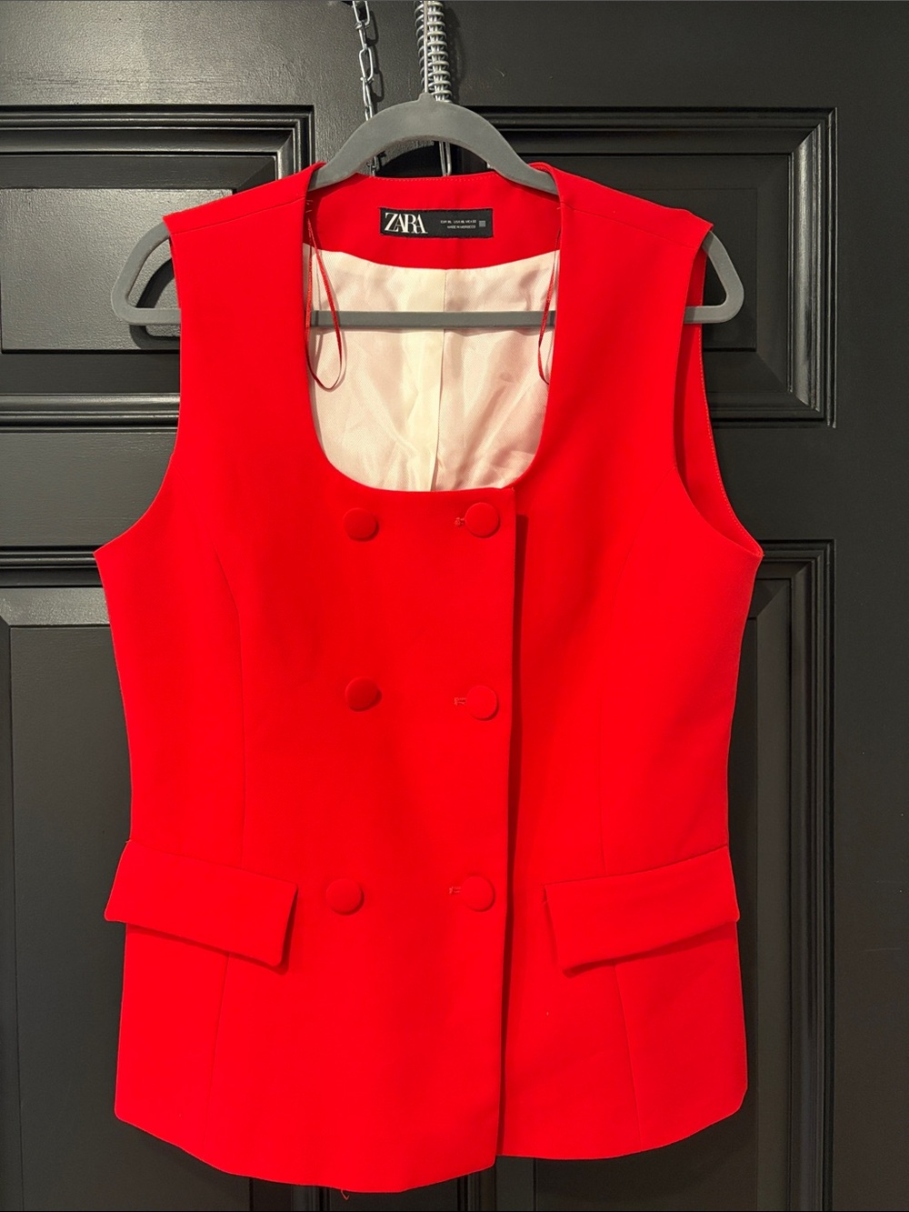 Zara Bright Red Double-Breasted Sleeveless Blazer Vest